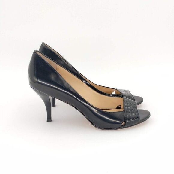 Boutique 9 Galetta Heels Studded Leather Open Toe Pumps Black Size 8.5 - Picture 4 of 11